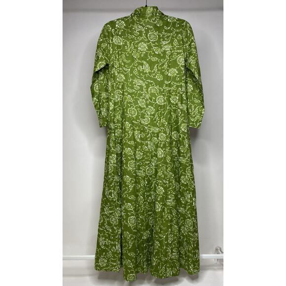 Julia Amory Women's Small Shirt Dress Maxi Green Floral 100% Cotton Pockets - Picture 6 of 6
